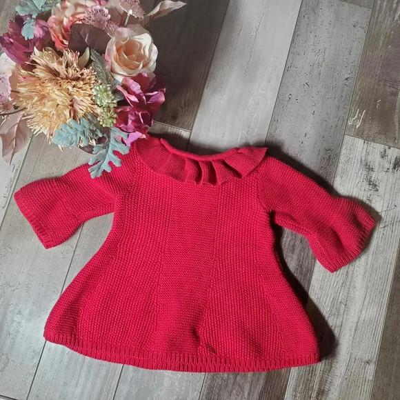 First Impressions Red Shimmery Knit Sweater Dress Tunic Size 18m - Picture 11 of 12
